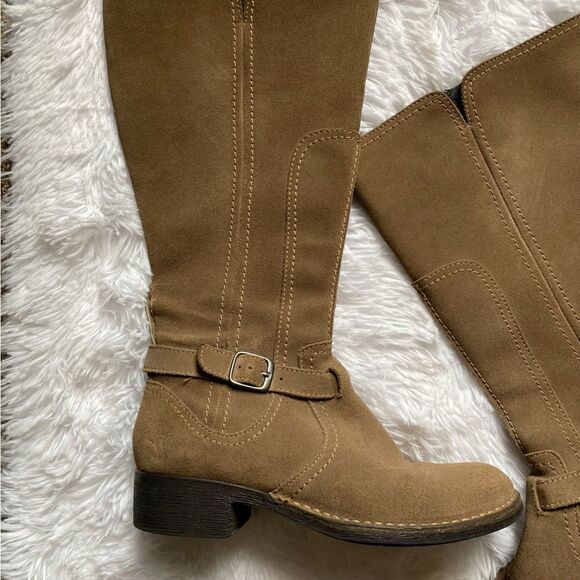 Clarks Derby Palace Leather Boots Tall Tan Side Zip Women’s Size 8 M FLAWED - Picture 8 of 16